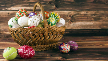 Картинка праздничные пасха писанки корзина