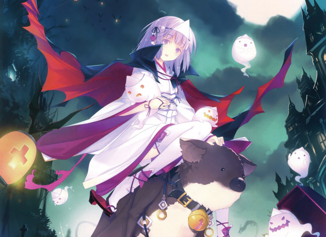 Обои картинки фото аниме, магия,  колдовство,  halloween, хеллоуин
