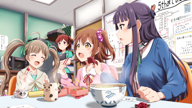 Обои картинки фото аниме, idolm@ster, взгляд, фон, девушки