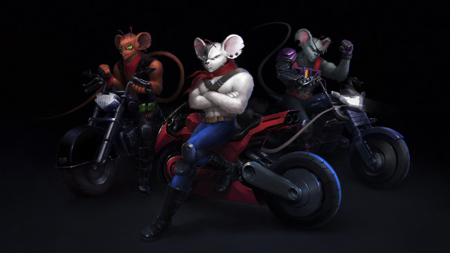 Обои картинки фото фэнтези, существа, мыши, взгляд, фон, байки