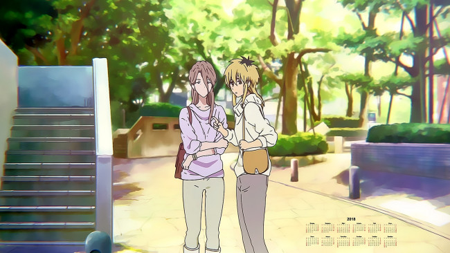 Обои картинки фото календари, аниме, 2018, девушка, взгляд, улица