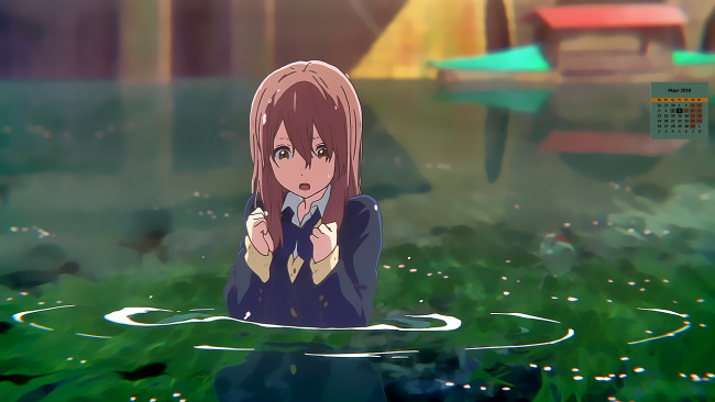 Обои картинки фото календари, аниме, девочка, 2018, водоем