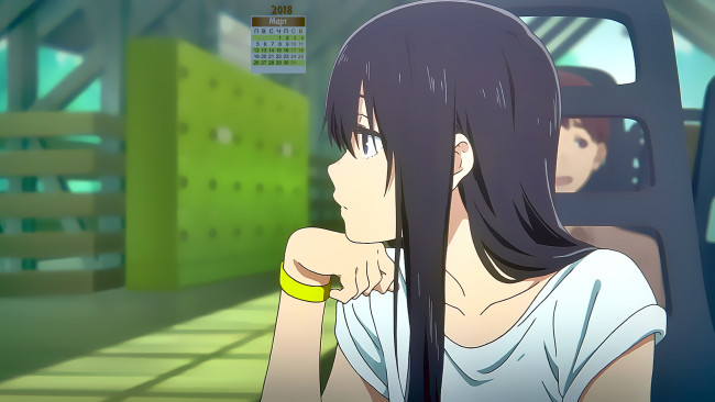 Обои картинки фото календари, аниме, девочка, 2018, взгляд, профиль, лицо