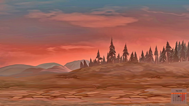 Обои картинки фото календари, рисованные,  векторная графика, 2018, деревья, природа