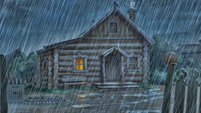 Обои картинки фото календари, рисованные,  векторная графика, 2018, дом, дождь