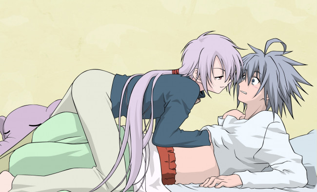 Обои картинки фото аниме, unknown,  другое , парни, волосы, постель