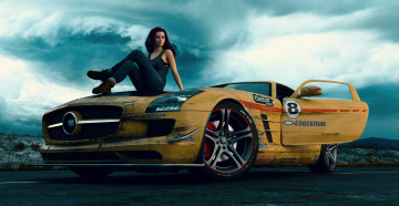 Картинка 3д+графика люди-авто мото+ people-+car+ +moto автомомбиль девушка фон взгляд