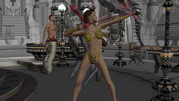 обоя 3д графика, фантазия , fantasy, демон, фон, взгляд, девушка