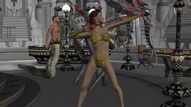 Обои картинки фото 3д графика, фантазия , fantasy, демон, фон, взгляд, девушка