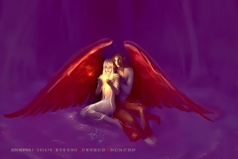 обоя календари, фэнтези, 2020, calendar, мужчина, девушка, крылья, ангел