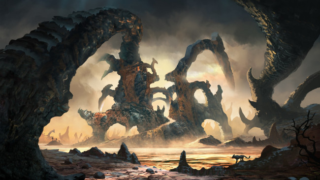 Обои картинки фото фэнтези, иные миры,  иные времена, животное, скалы