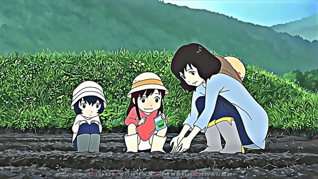 Обои картинки фото календари, аниме, растение, огород, семья, 2020, calendar, мама, дети, земля, поле