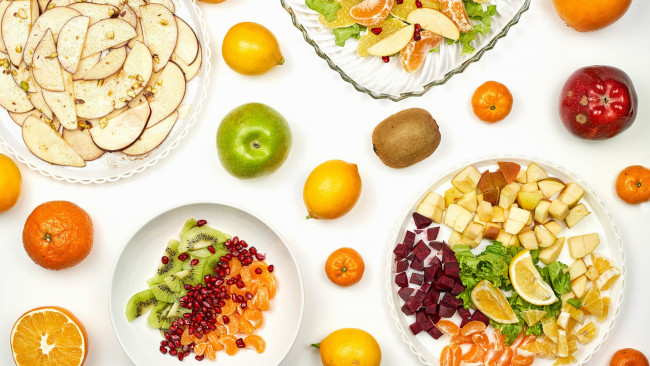 Обои картинки фото еда, фрукты,  ягоды, яблоки, киви, лимоны