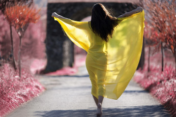 Картинка девушки -+брюнетки +шатенки аллея брюнетка желтое платье