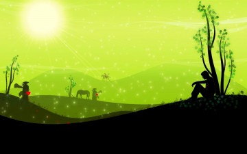 обоя векторная графика, люди , people, люди, луга, сердца