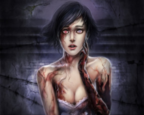 Картинка фэнтези нежить руки магия грудь кровь девушка взгляд удивление