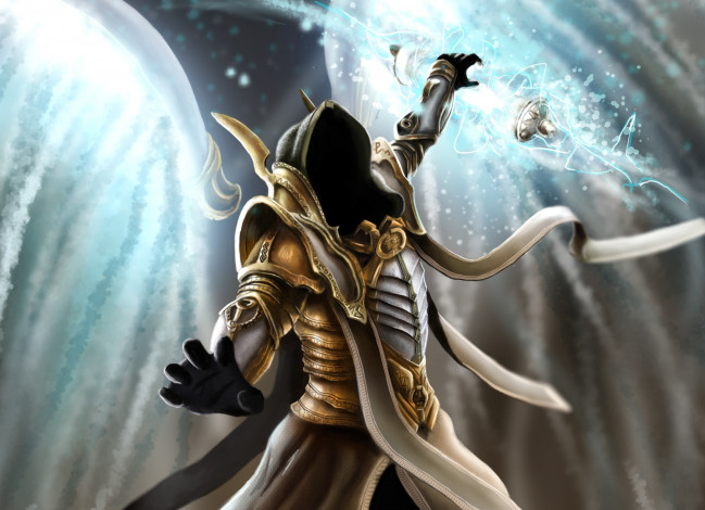 Обои картинки фото diablo, видео игры, diablo ii, archangel, of, fate, itherael, магия, капюшон, крылья