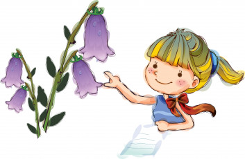 Картинка векторная+графика дети взгляд девочка цветы фон
