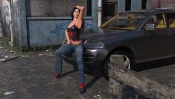 Картинка автомобили 3d+car&girl автомобиль фон взгляд девушка