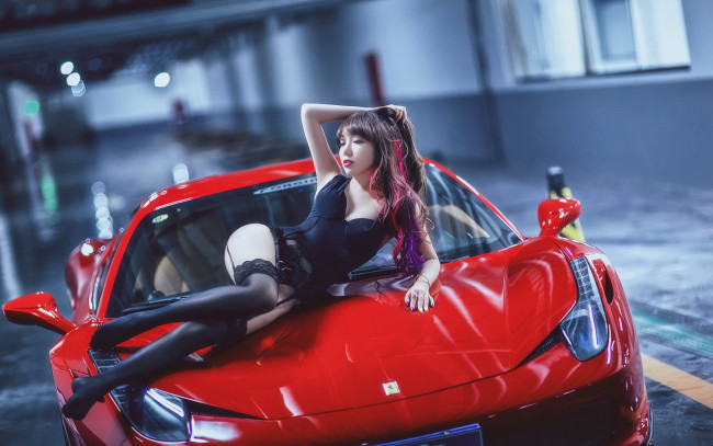 Обои картинки фото автомобили, -авто с девушками, азиатка, автомобиль, фон, взгляд, девушка