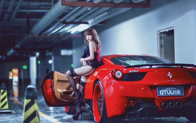 Обои картинки фото автомобили, -авто с девушками, азиатка, автомобиль, фон, взгляд, девушка