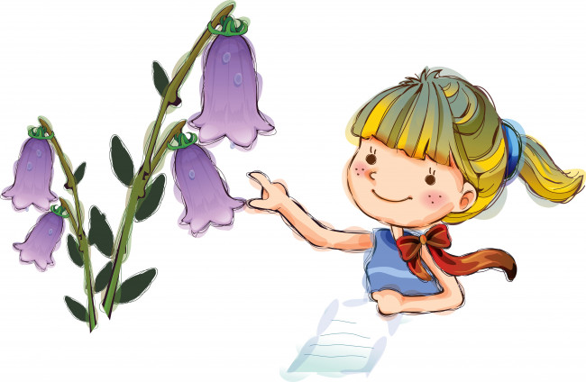 Обои картинки фото векторная графика, дети, взгляд, девочка, цветы, фон