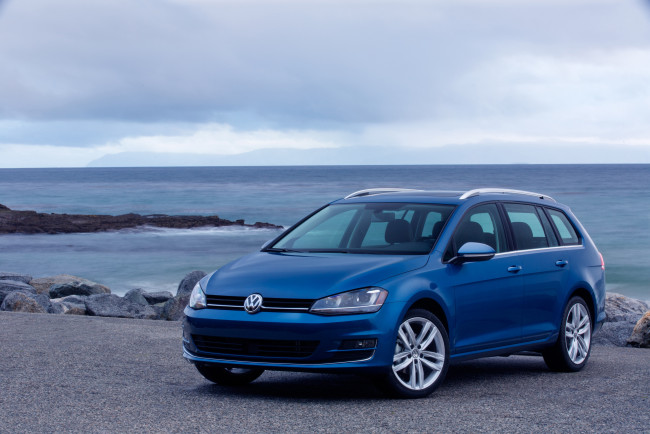 Обои картинки фото автомобили, volkswagen, us-spec, 2015г, sportwagen, синий, typ, 5g, golf