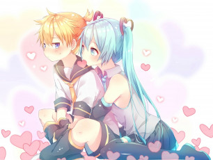 Картинка аниме vocaloid девушки взгляд фон