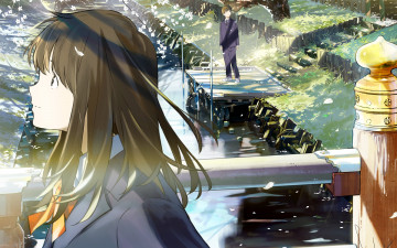 Картинка аниме город +улицы +здания девушка фон взгляд