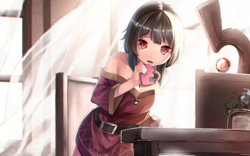 Картинка аниме kono+subarashii+sekai+ni+shukufuku+wo девушка взгляд фон