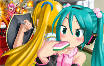 Картинка аниме vocaloid девушка взгляд фон