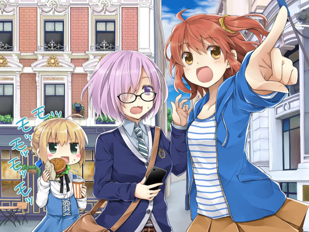 Обои картинки фото аниме, fate, stay night, взгляд, девушки, фон