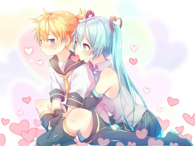 Обои картинки фото аниме, vocaloid, девушки, взгляд, фон