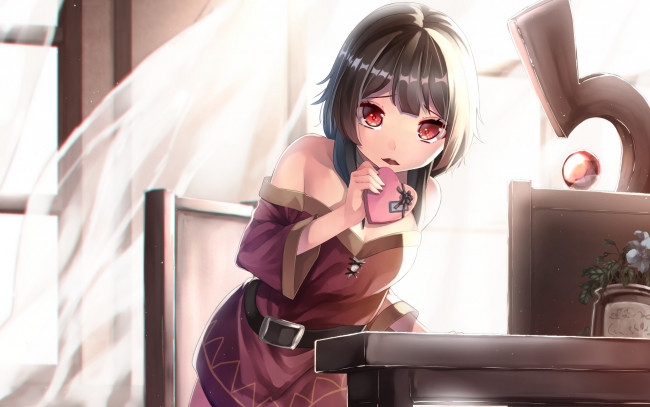 Обои картинки фото аниме, kono subarashii sekai ni shukufuku wo, девушка, взгляд, фон