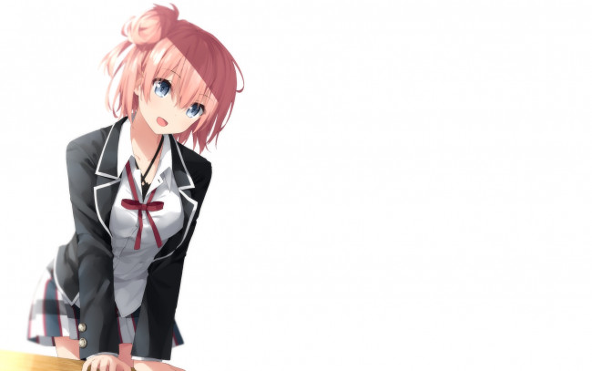 Обои картинки фото аниме, oregairu, девушка, взгляд, фон