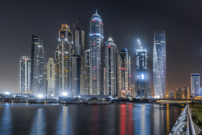 Обои картинки фото dubai, города, дубай , оаэ, огни, ночь