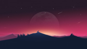 Картинка векторная+графика природа+ nature луна волк закат wolf art