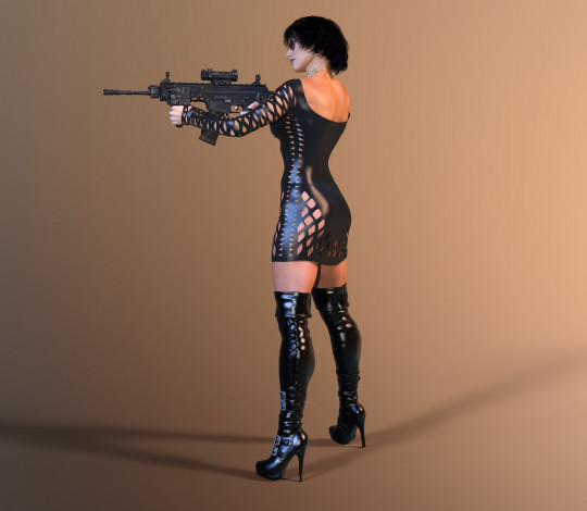 Обои картинки фото 3д графика, люди , people, девушка, взгляд, фон, оружие