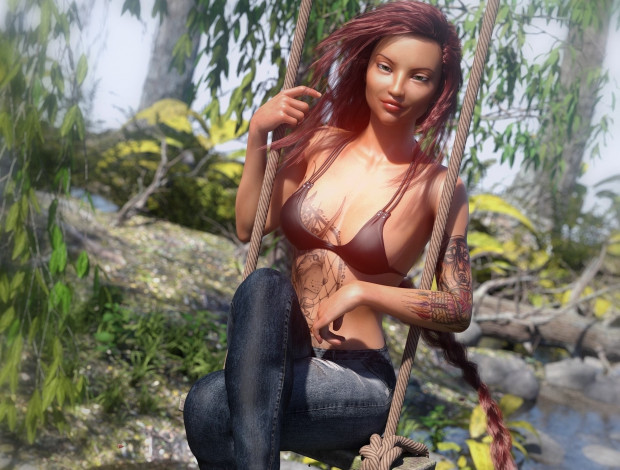 Обои картинки фото 3д графика, люди , people, девушка, взгляд, фон