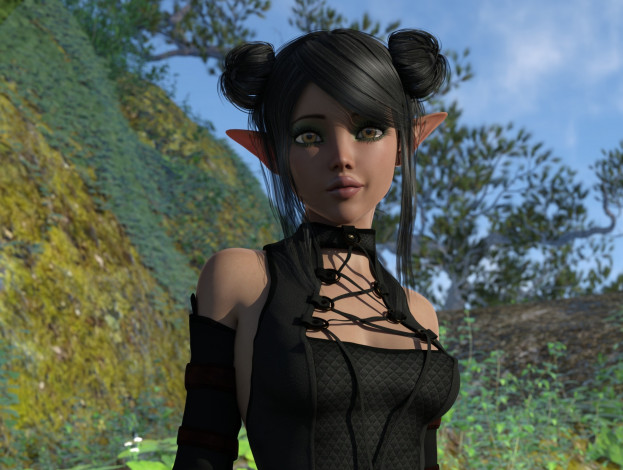 Обои картинки фото 3д графика, эльфы , elves, эльфийка, взгляд, фон