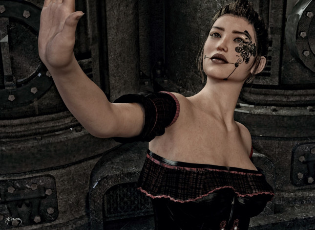 Обои картинки фото 3д графика, фантазия , fantasy, фон, взгляд, девушка