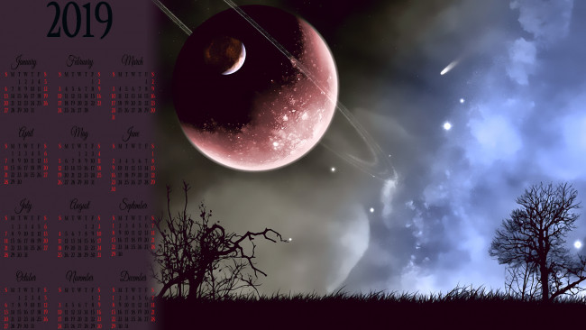 Обои картинки фото календари, компьютерный дизайн, планета, дерево