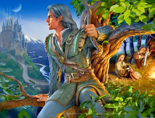 обоя календари, фэнтези, мужчина, замок, дворец, дерево, костер, лес, люди, calendar, 2020