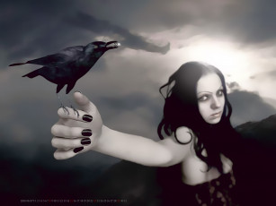 Картинка календари фэнтези девушка птица черный взгляд calendar 2020