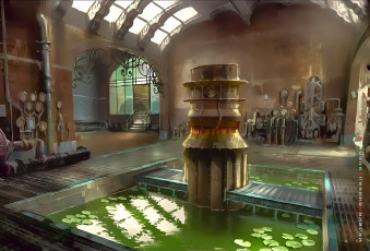 Картинка календари фэнтези помещение водоем растение зеленый листья вода calendar 2020