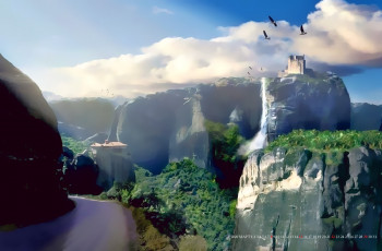 Картинка календари фэнтези гора природа пейзаж растение зеленый птица calendar 2020