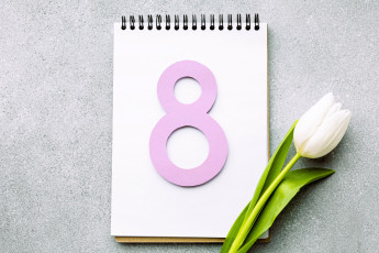 обоя праздничные, международный женский день - 8 марта, цифра, блокнот, тюльпан