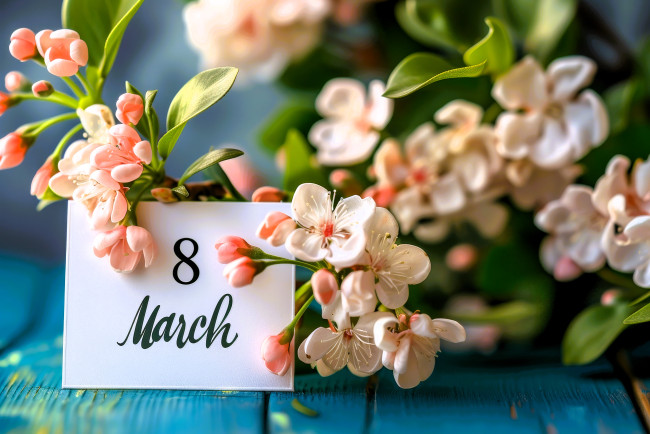 Обои картинки фото праздничные, международный женский день - 8 марта, ветка, цветение, открытка