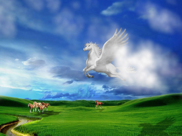 Обои картинки фото фэнтези, пегасы