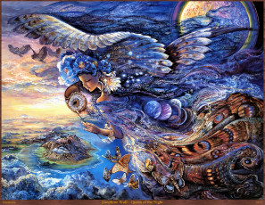 Картинка josephine wall queen of the night фэнтези цветы маска пейзаж бабочки девушка птицы
